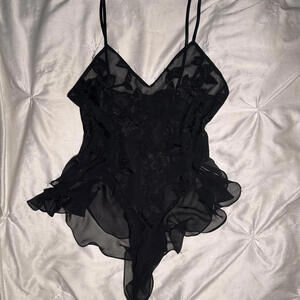 Vintage black sheer floral lingerie teddy
